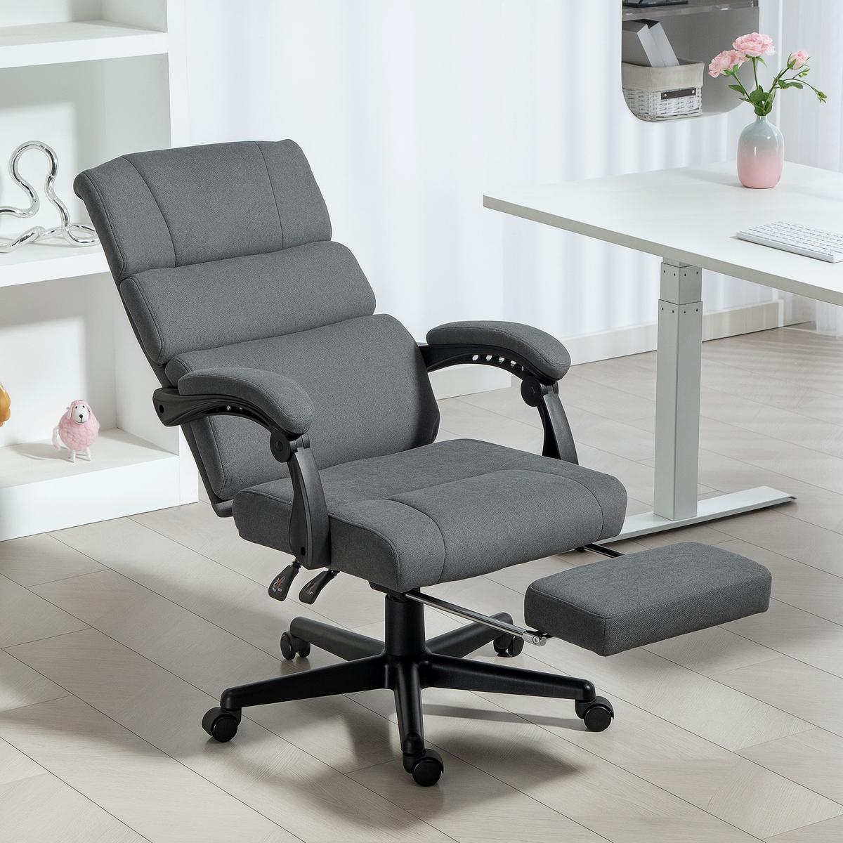 BÜROSTUHL, Ergonomischer Schreibtischstuhl mit Samt-Optik Fußstütze Dunkelgrau - Dunkelgrau, Textil (56/115/68.5cm) - HOMCOM