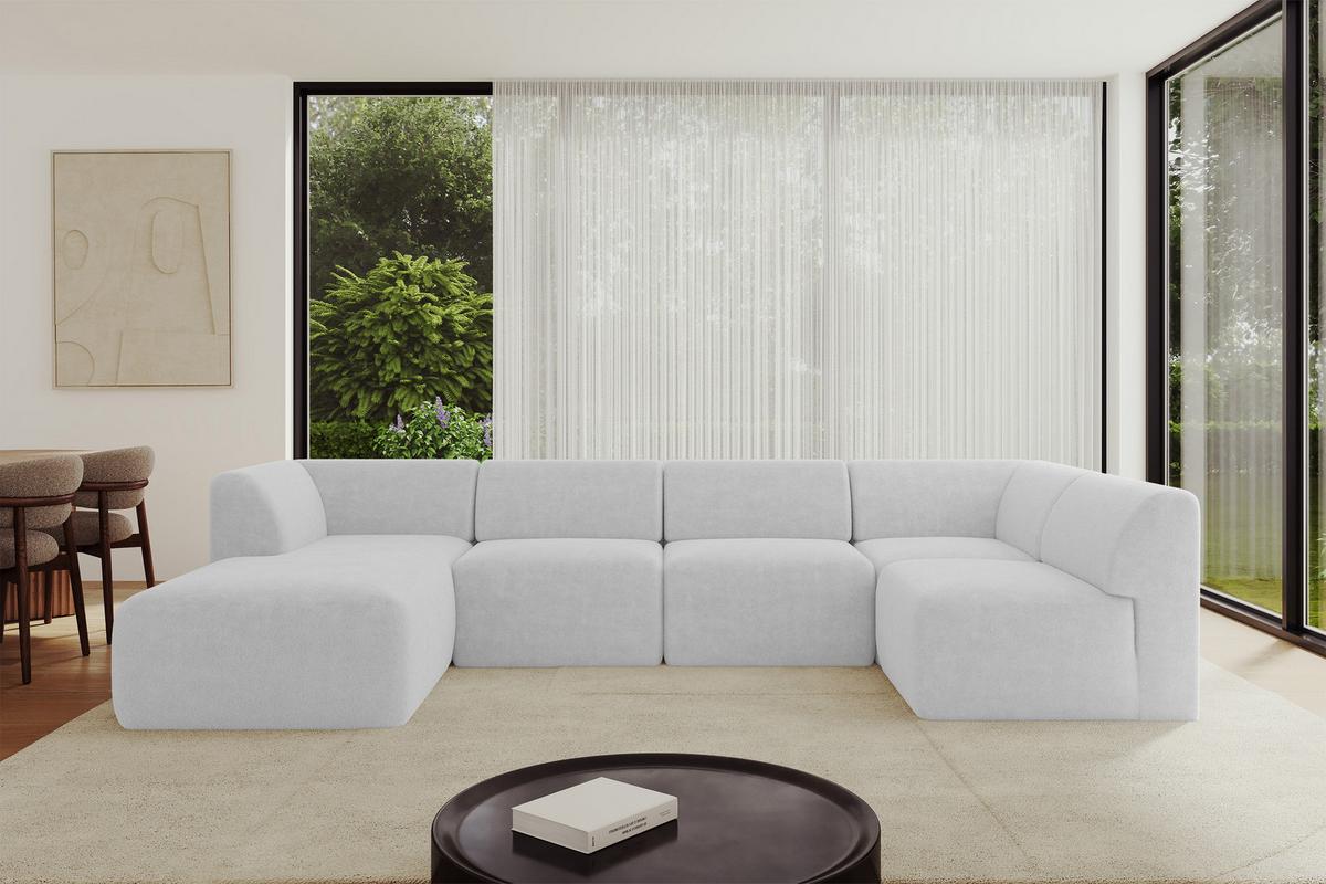 WOHNLANDSCHAFT Ottomane Links MOVO-L 345x180x78 cm Hellgrau Tissu - Nickelfarben, Holzwerkstoff/Kunststoff (345/78/180cm) - ALTDECOR