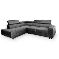 ECKSOFA NOLA L-S Grau Velours-Stoff mit Schlaffunktion - Silberfarben/Grau, Holz/Textil (253/190cm) - MASSENO