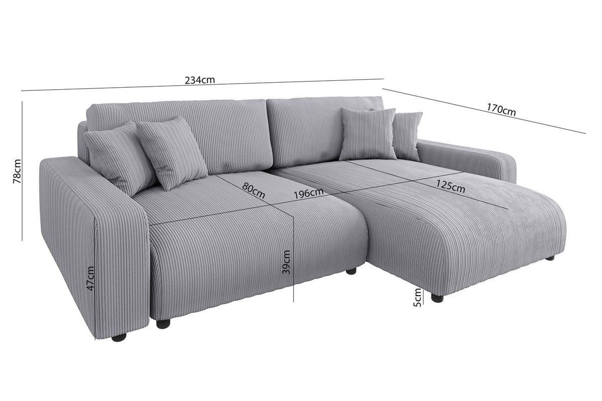 ECKSOFA Emma Hellgrau Cord - Ottomane rechts - Hellgrau, Textil (234/170cm) - S-Style Möbel
