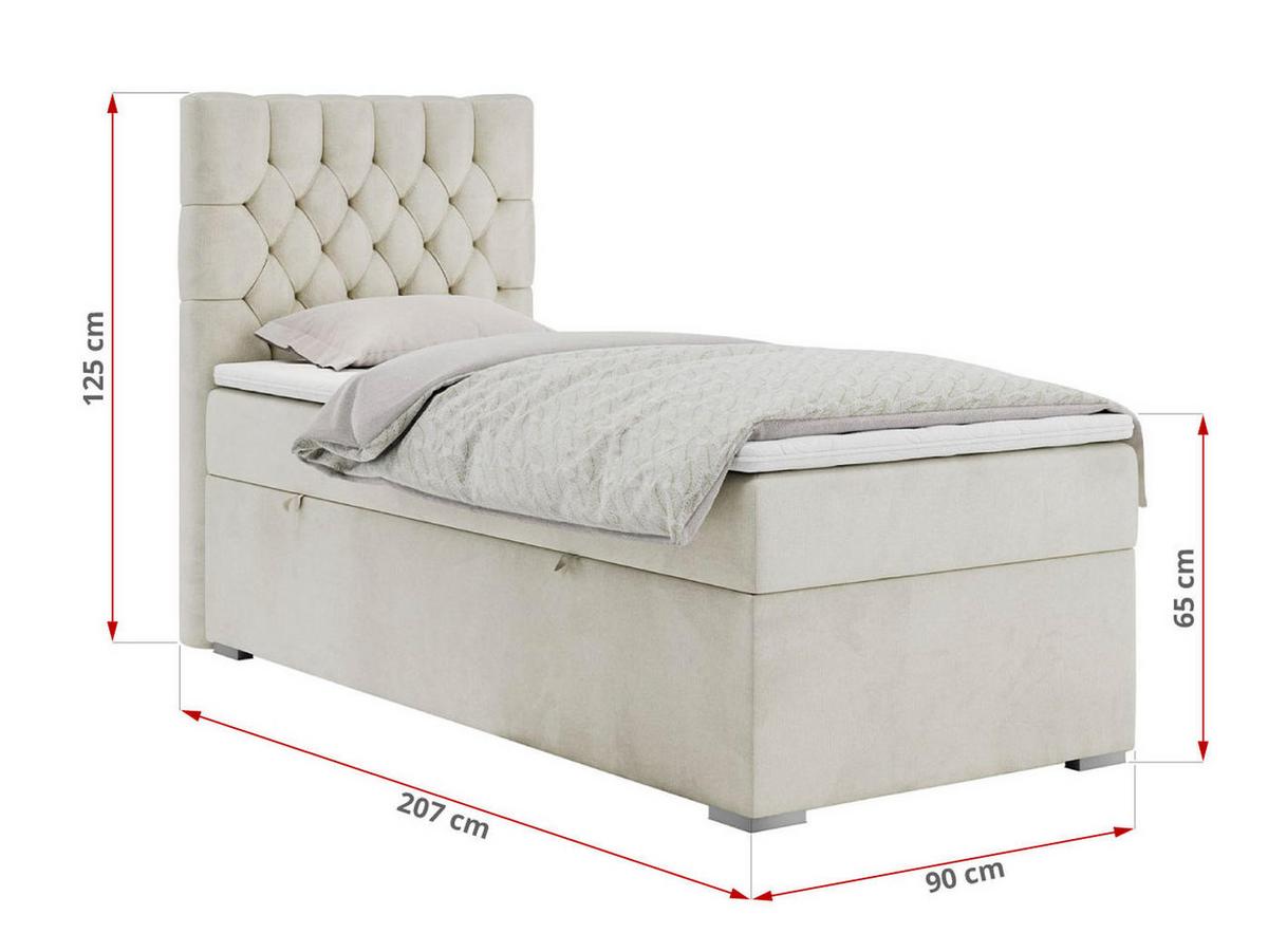 BOXBETT PERA 90/200 Beige Velvet - H3 - Links Seite - Beige, Holz/Textil (90/200cm) - MKS