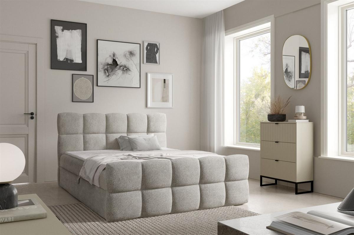 BOXBETT Satine Premium - Beige, Holzwerkstoff/Textil (140/220cm) - Fun Möbel