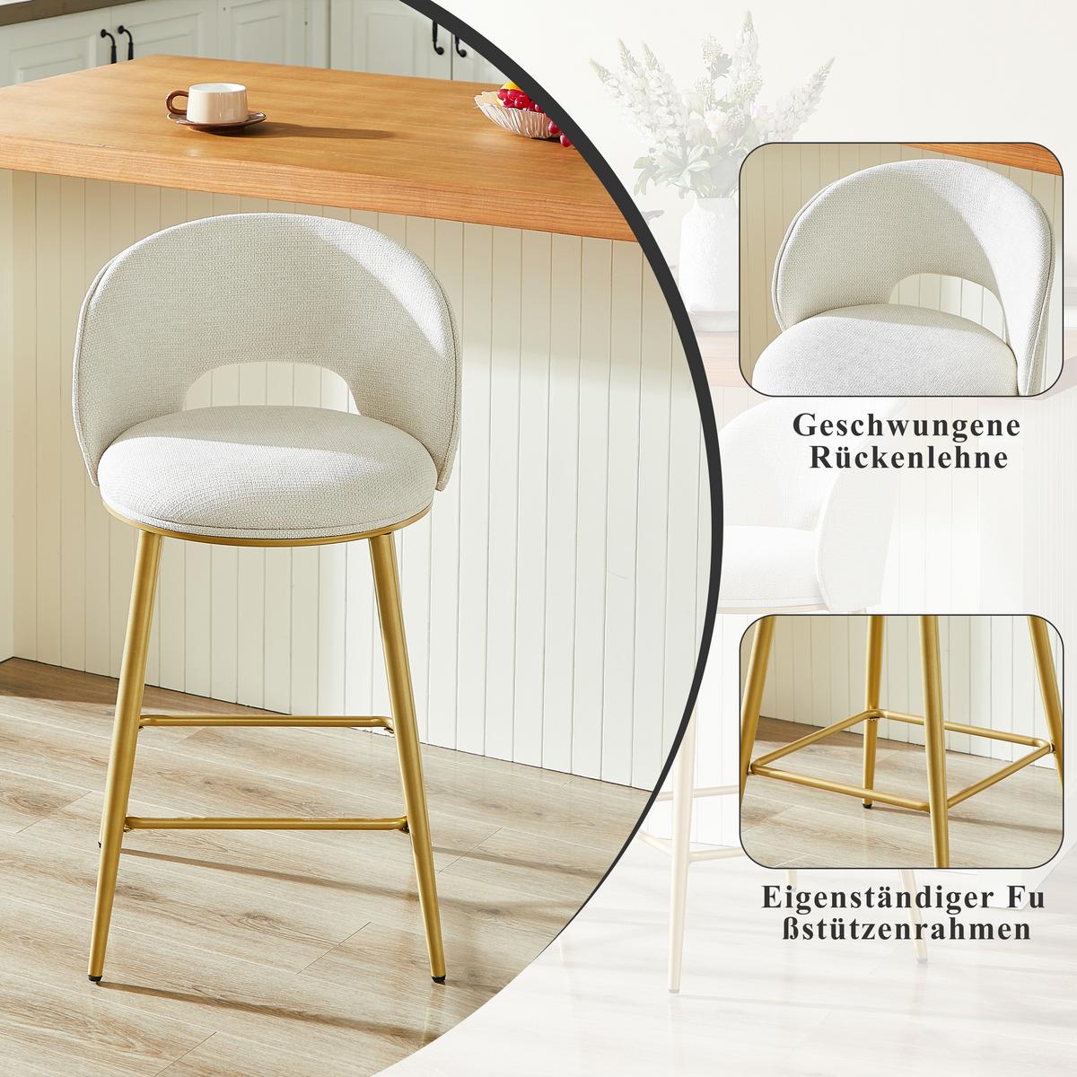 BARHOCKER stoff chenille gepolstert metallgestell mit rückenlehne 2er set - Beige, Textil (56/92/53cm) - Urban Meuble