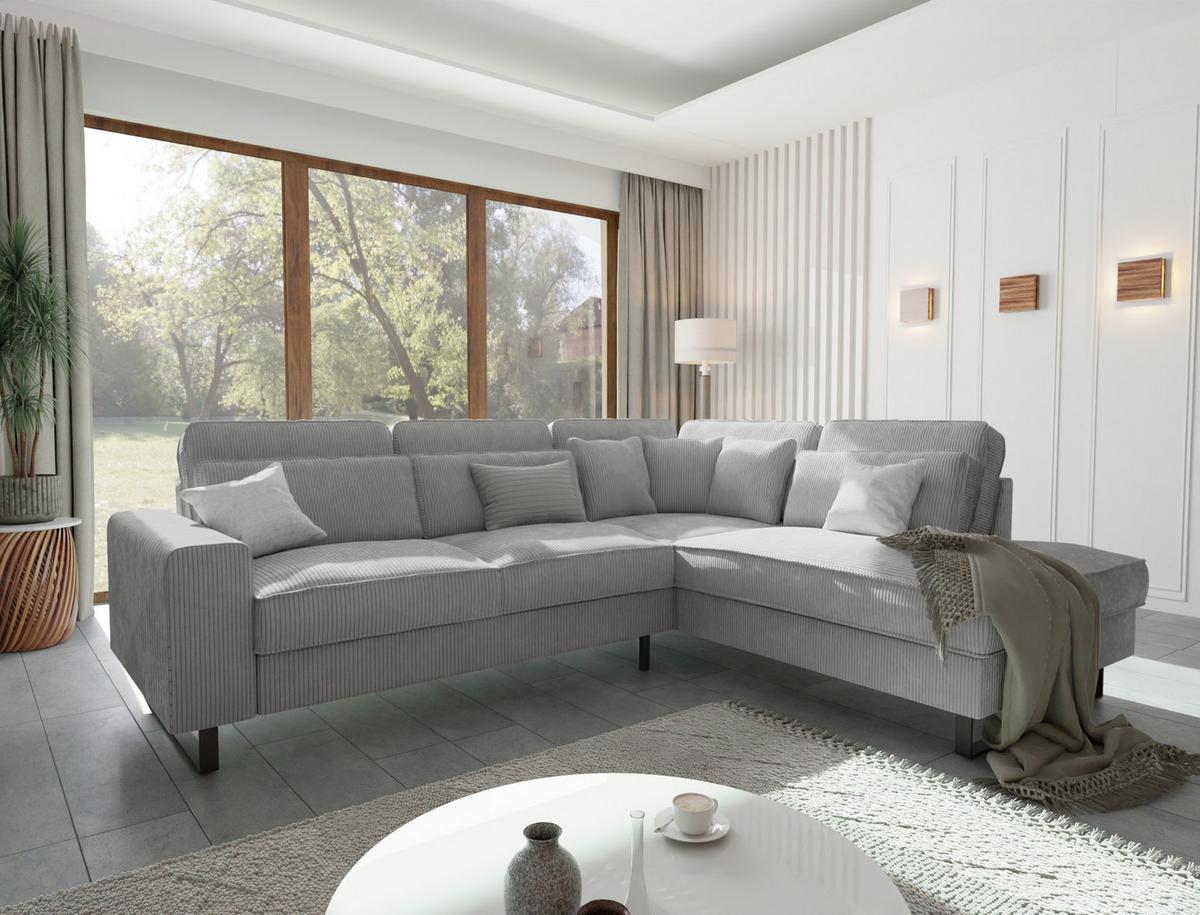 ECKSOFA Floe Hellgrau Cord - Hellgrau/Schwarz, Holz/Kunststoff (290/231cm) - S-Style Möbel
