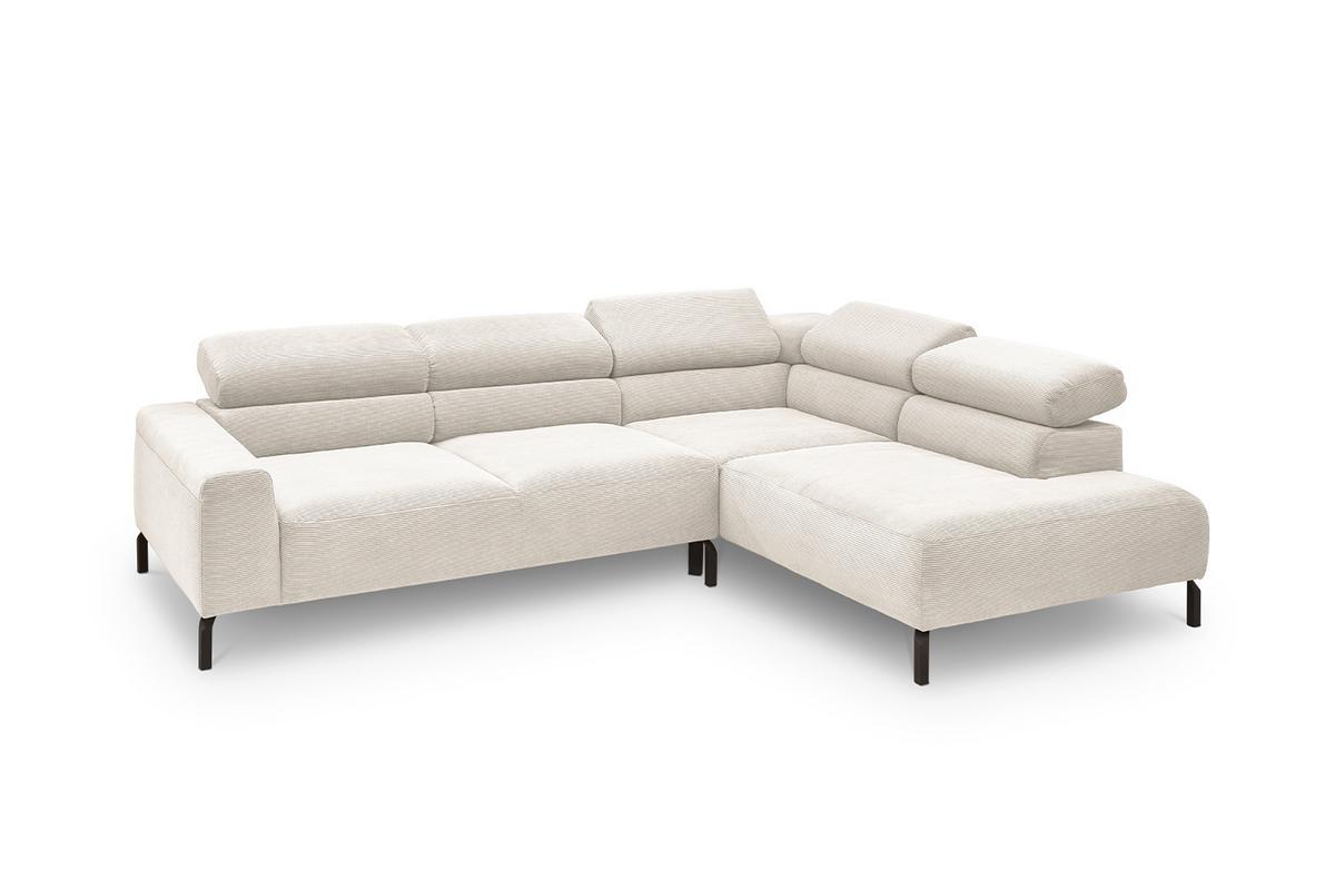 ECKSOFA DELIA Weiß Cord - Schwarz/Weiß, Textil/Metall (276/219cm) - KAWOLA