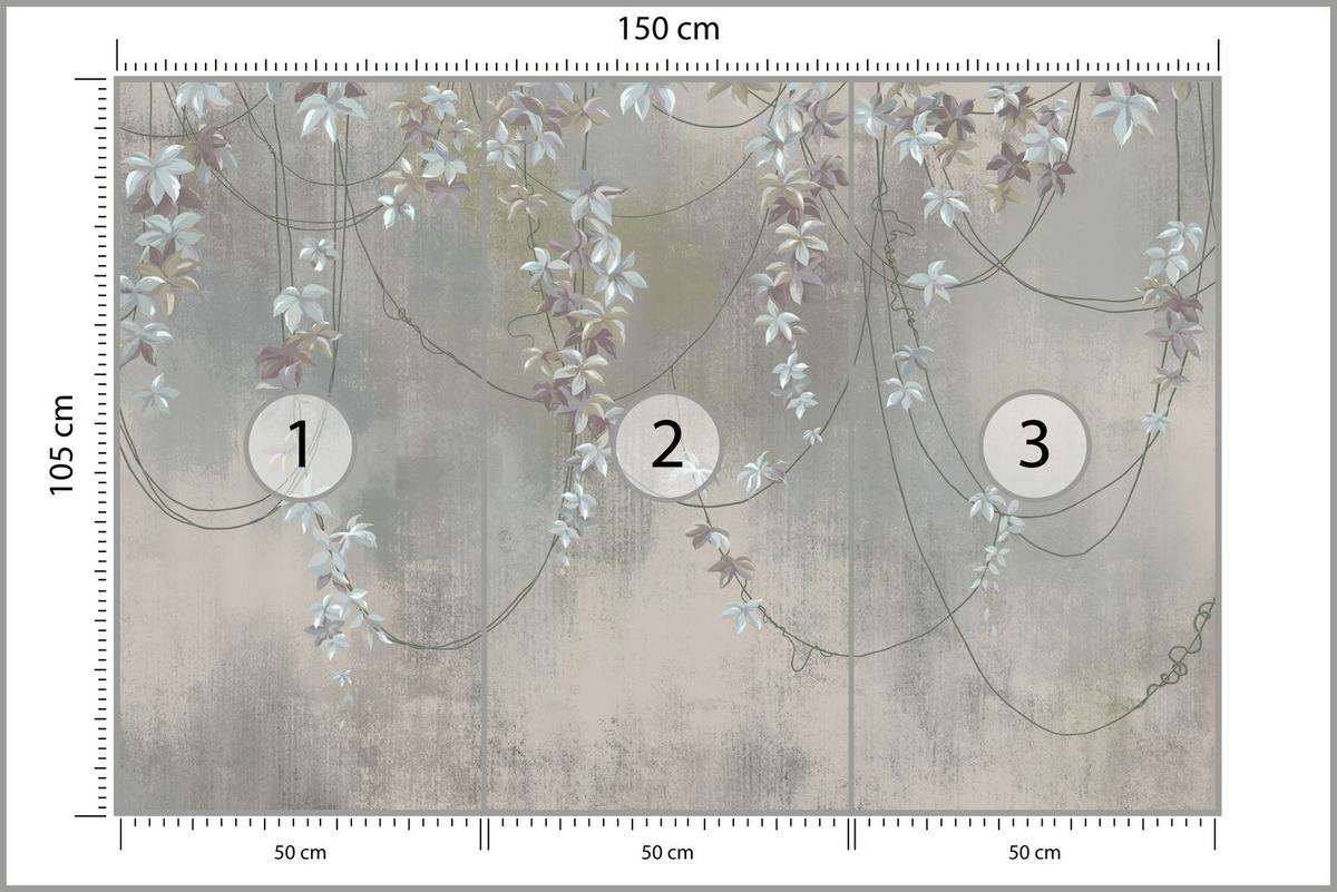 FOTOTAPETE für Wohnzimmer Abstrakte Blüten Lianen Beton Wand 150x105 - Grau, Papier (150/105cm) - Muralo
