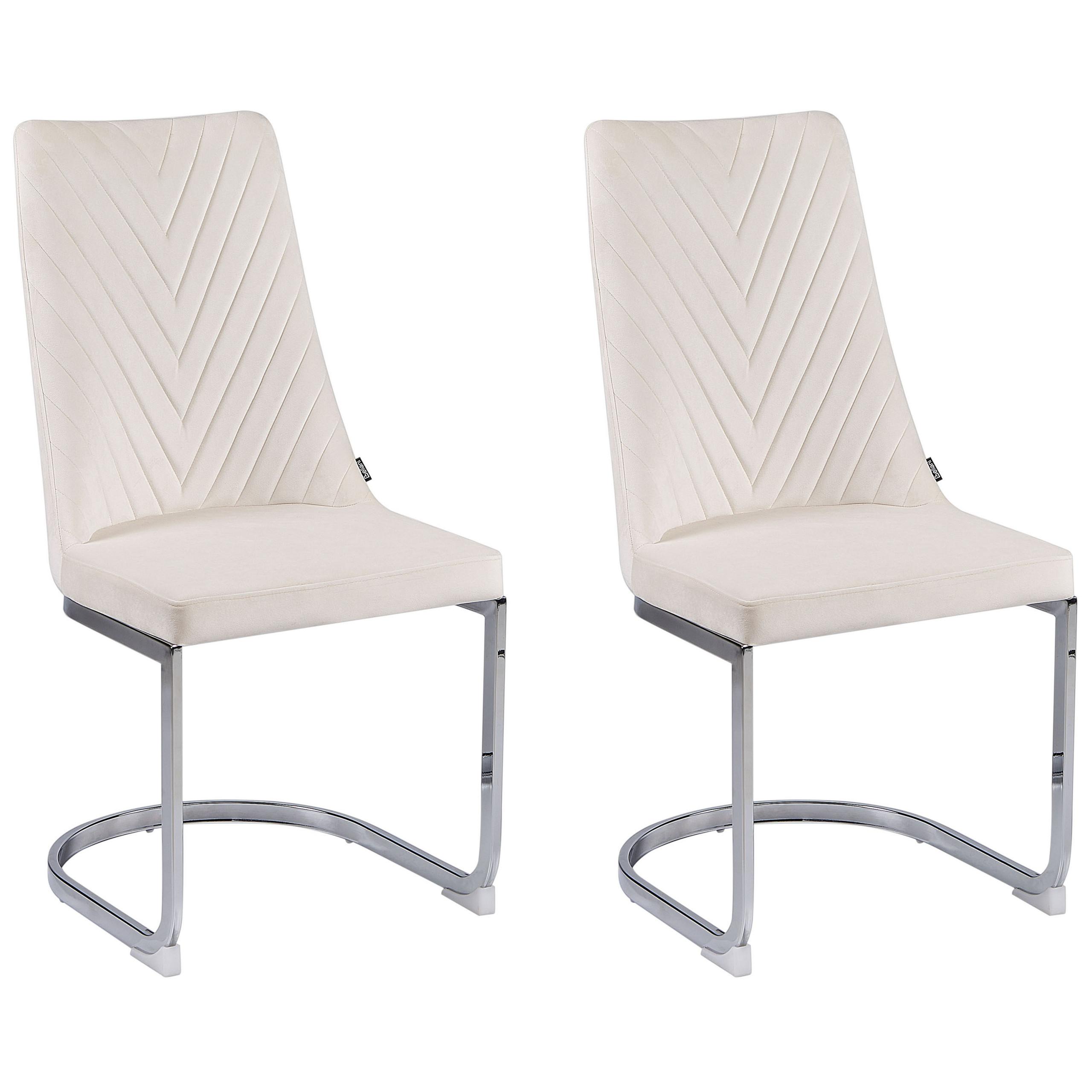 ESSZIMMERSTUHL 2er-Set Samtstoff cremeweiß Altoona - Silberfarben/Weiß, Textil (46/96/58cm) - Beliani