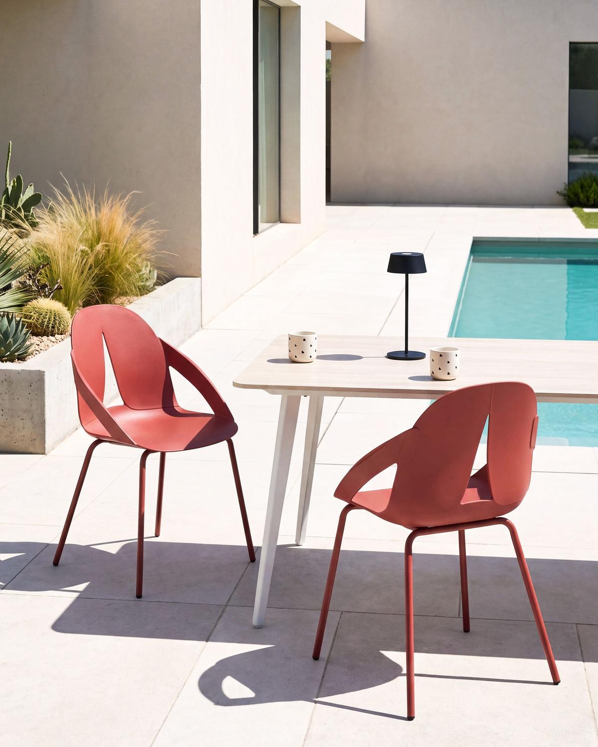 GARTENSTUHL 2er Set Rot Bolgheri - Rot, Kunststoff (49/83/49cm) - Beliani