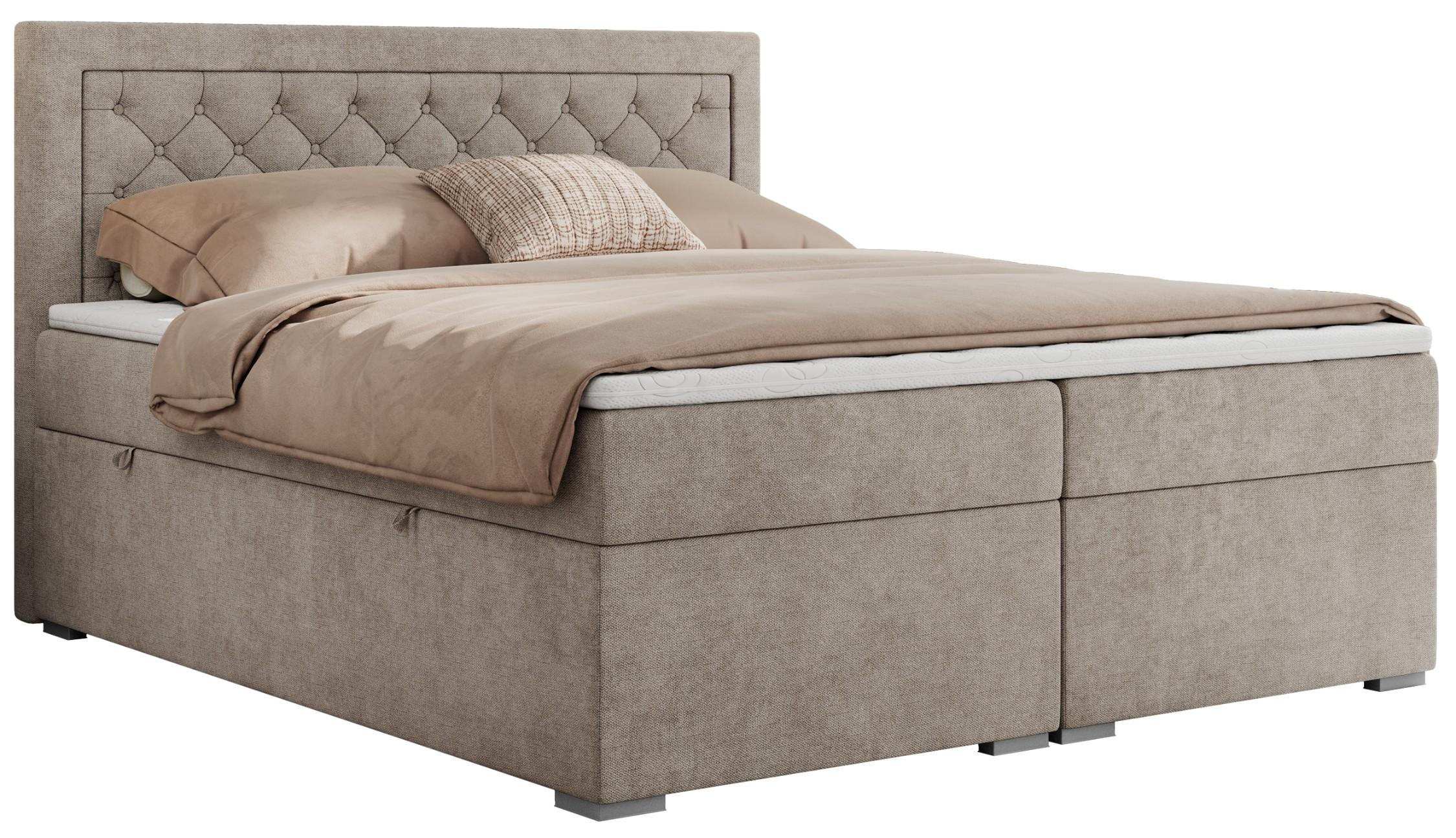 BOXBETT JASIR 140/200 - Beige Strukture - H4 - Beige, Holz/Textil (140/200cm) - MKS