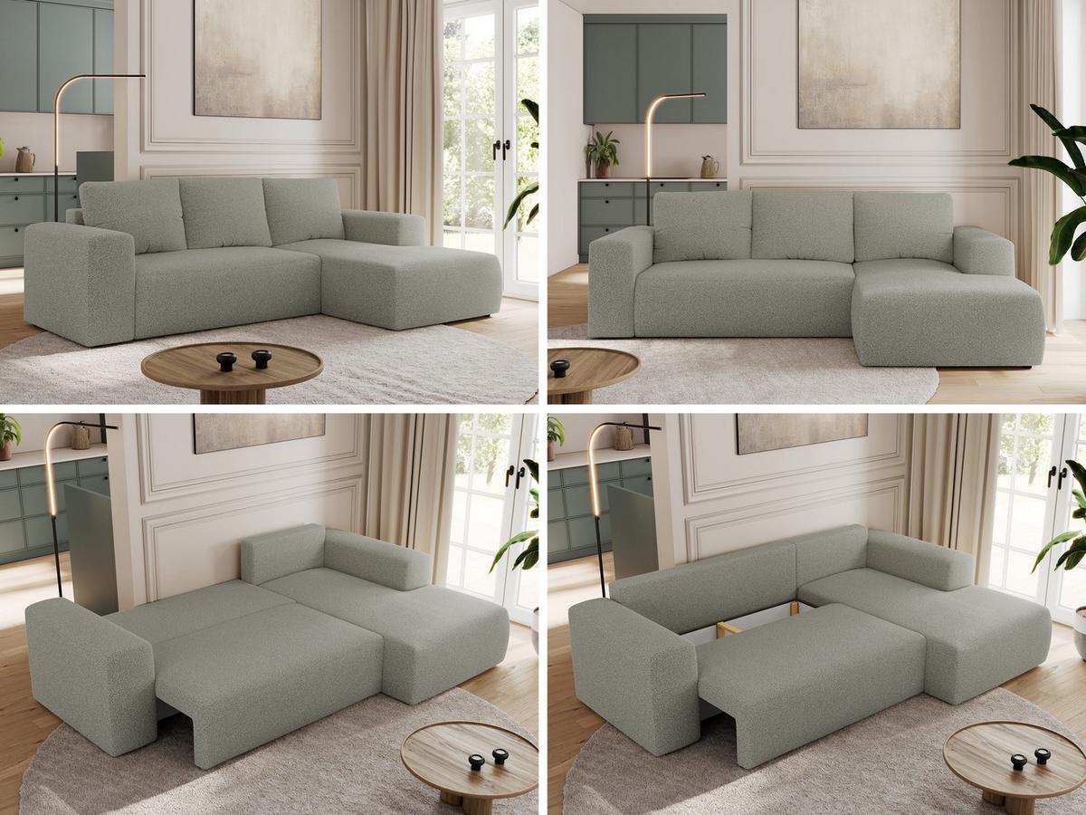 ECKSOFA TRENTINO L Hellgrau Boucle - Rechts - Hellgrau/Schwarz, Kunststoff/Textil (164/266cm) - MKS