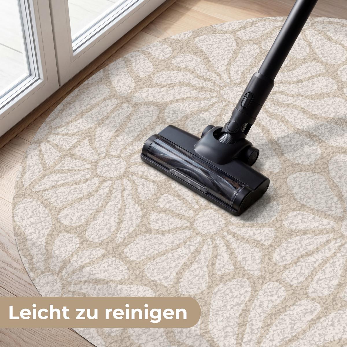 FUSSMATTE Floral - Druck - Beige - Braun - Minimalistisch Schmutzfangmatte 120x120 cm - Sandfarben, Kunststoff (120/0.4cm) - MuchoWow