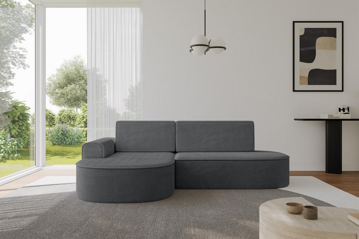 ECKSOFA mit Schlaffunktion und Bettkasten Ottomane Links MARI-L1-S - 283x167x73 cm Dunkelgrau Cord - Alufarben/Schwarz, Holzwerkstoff/Kunststoff (283/167cm) - ALTDECOR