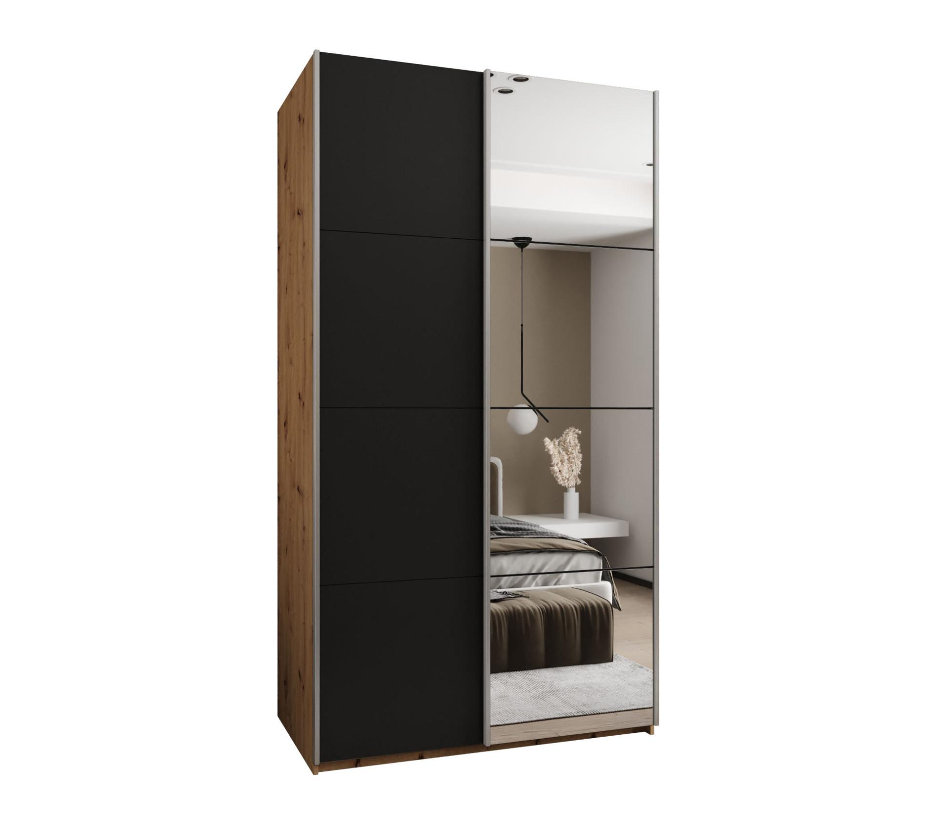 SCHWEBETÜRENSCHRANK 245,5/130/64 2-türig - Silberfarben/Schwarz, Holz/Metall (130/245/64cm) - Abiks Möbel