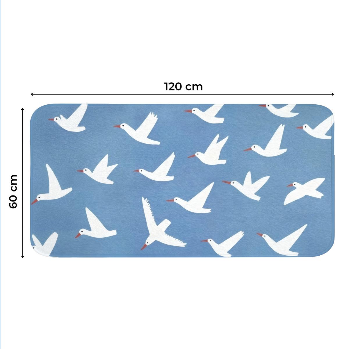 WC-VORLEGER Vögel - Weiß - Muster WC Teppich 120x60 cm - Blau, Textil (120/1cm) - OnlyWow