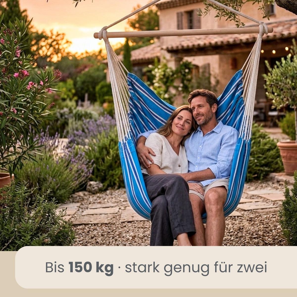 XXL HÄNGESESSEL 185/130 cm Belastbar bis 150 kg Multicolor - Blau, Textil (130/155/185cm) - Amanka