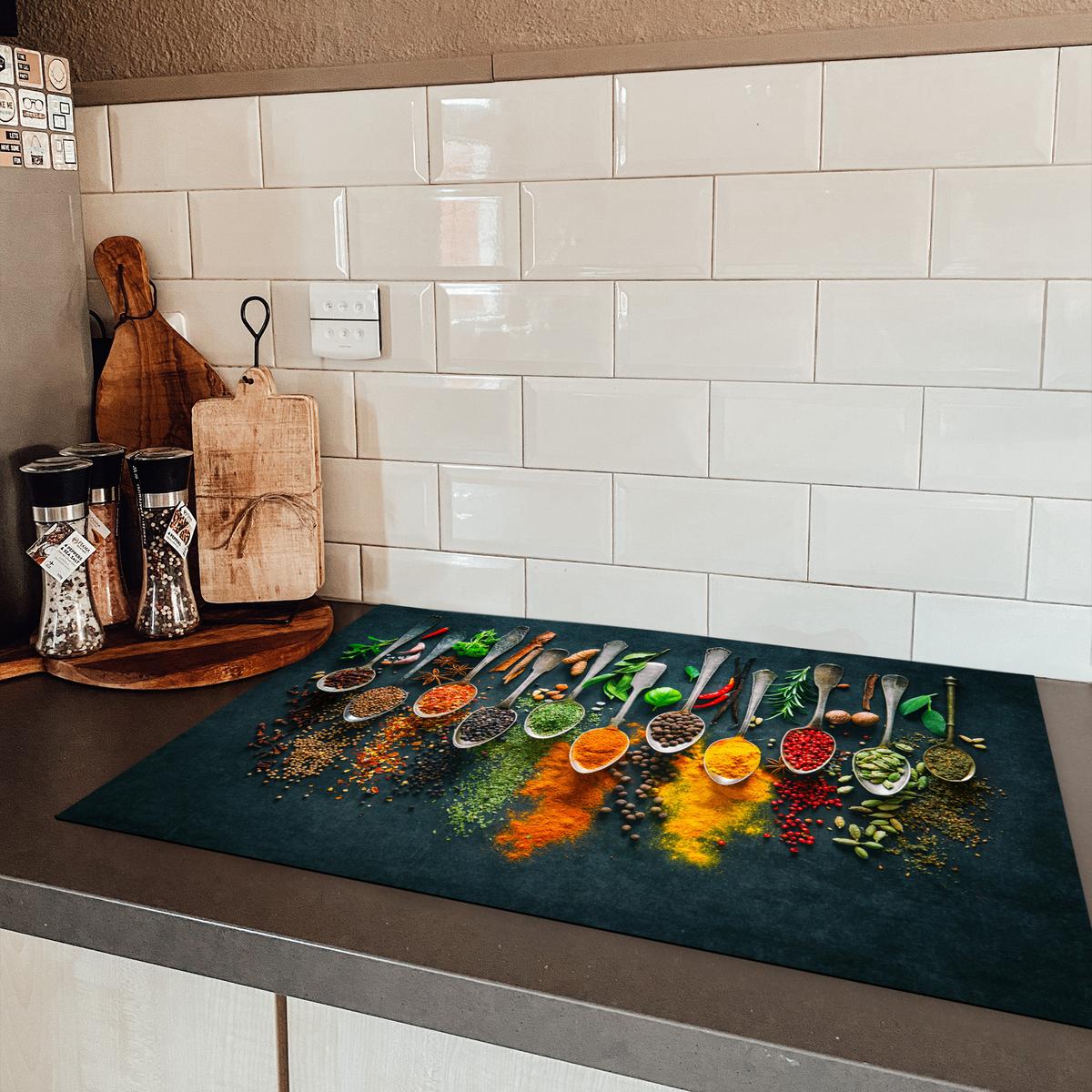 HERDABDECKPLATTE Kräuter - Gewürze - Löffel Ceranfeldabdeckung 76x51.5 cm - Multicolor, Kunststoff (76/51.5/0.2cm) - MuchoWow
