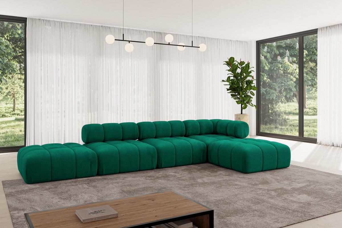 ECKSOFA modulares Sofa Kerru-L2 - 380x190x70 cm Dunkelgrün Velours - Dunkelgrün, Holzwerkstoff/Textil (380/190cm) - ALTDECOR