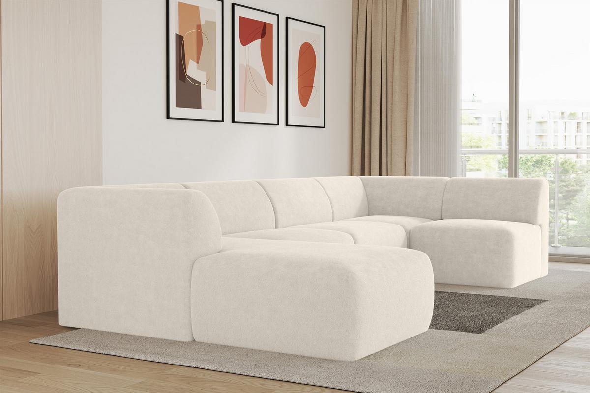 WOHNLANDSCHAFT Ottomane Links MOVO-L 345x180x78 cm Hellbeige Tissu - Sandfarben, Holzwerkstoff/Kunststoff (345/78/180cm) - ALTDECOR