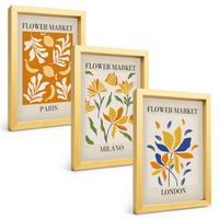 BILDER SET 3er Set - 20x30 cm Goldrahmen - Blumenposter Paris Mailand London - Goldfarben, Kunststoff (20/30cm) - TULUP
