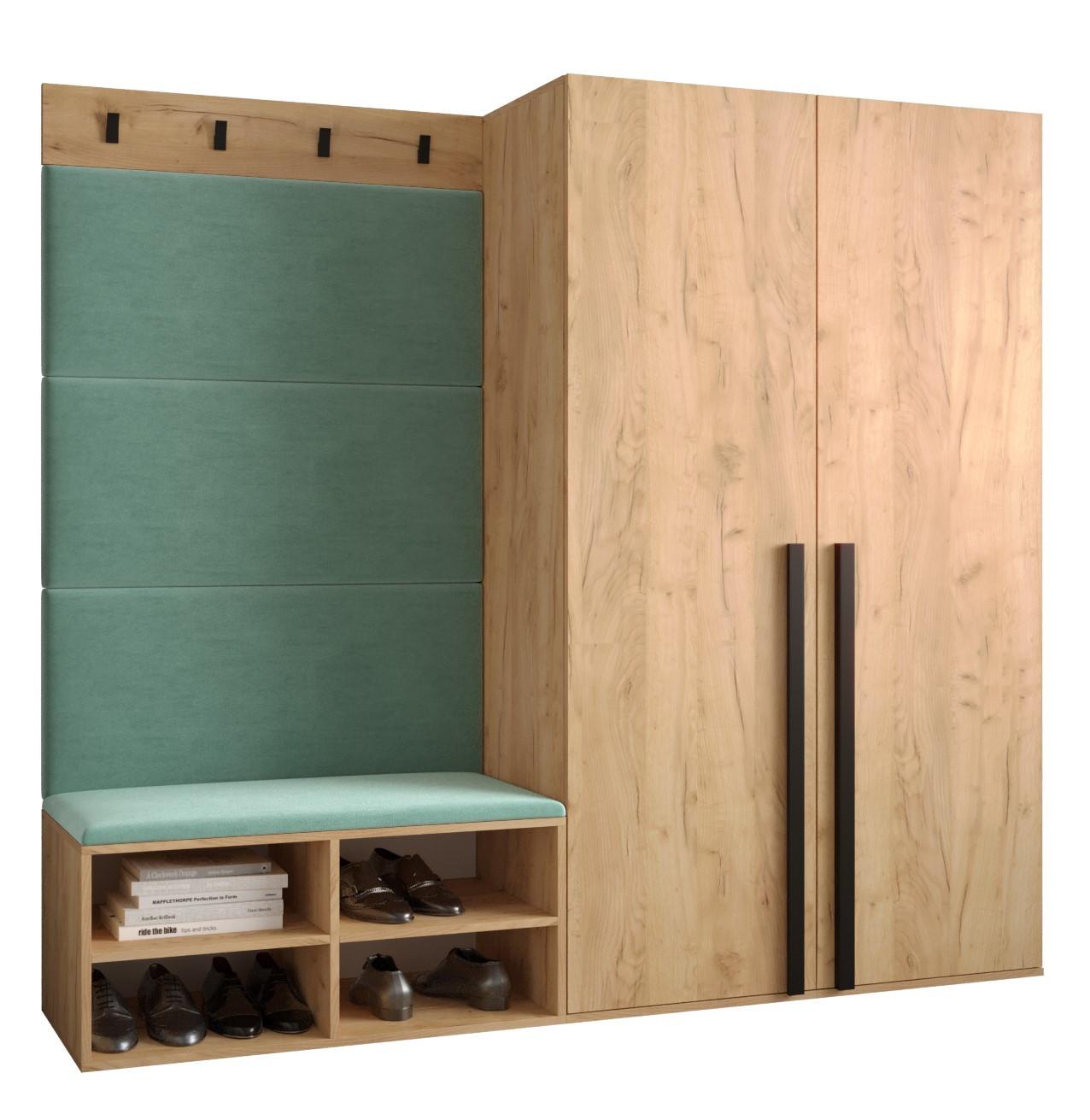 GARDEROBEN-SET 184/184/42 - Eichefarben/Schwarz, Holz/Kunststoff (184/184/42cm) - MÖBEL KRYSPOL