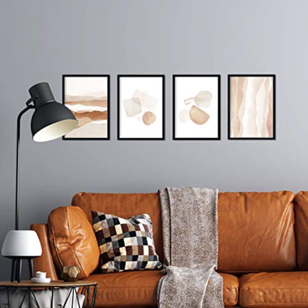 POSTER Set mit 4 Kunst Folien mit abstrakten Formen und Figuren A3 Schwarzer Rahmen - Schwarz, Papier (29.7/3cm) - Nacnic