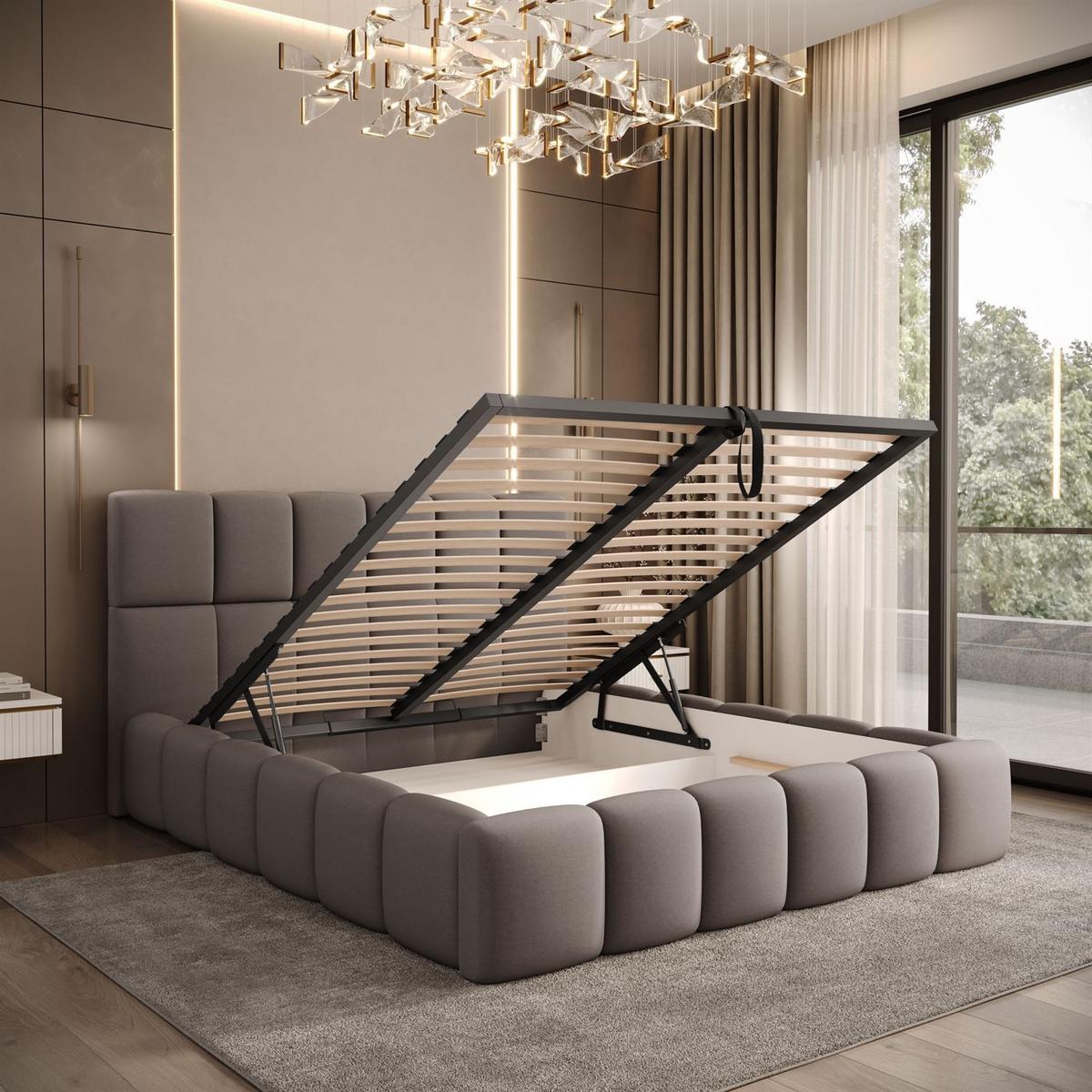 POLSTERBETT VENEZIA mit Bettkasten 120x200, Castel 20 - Taupe, Textil (120/200cm) - Lookway