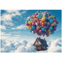 FOTOTAPETE Kinderzimmer Mädchen Märchenhafte Luftballons Himmel 150x105 - Multicolor, Papier (150/105cm) - Wallarena