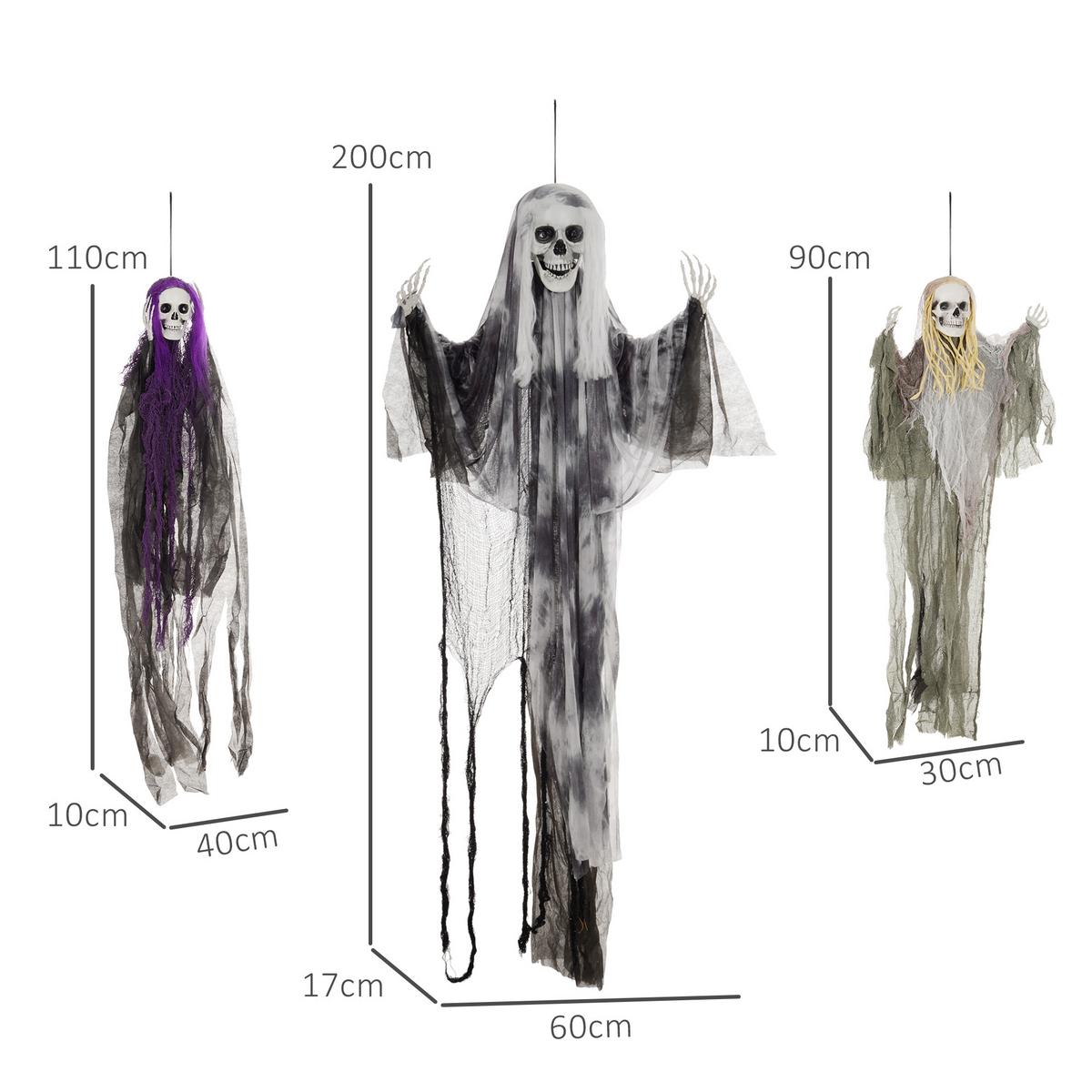 HALLOWEEN DECORATIONS 90/110/200cm Hängendes Skelett mit verstellbare Arme - Multicolor, Kunststoff (17/200/60cm) - HOMCOM