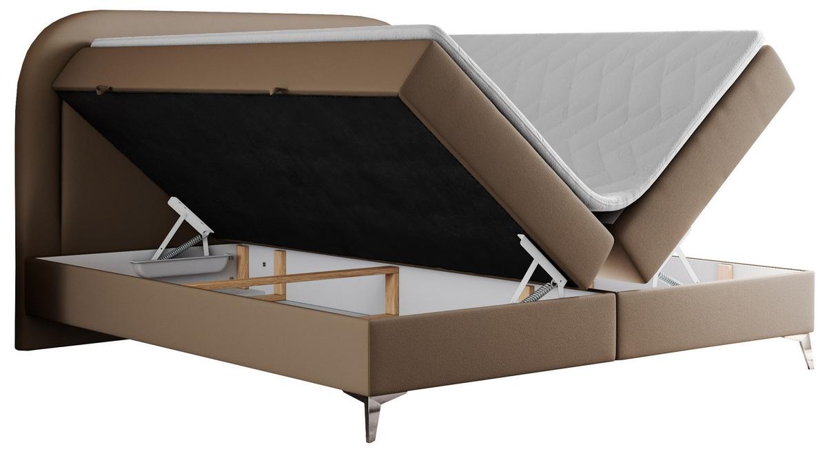 BOXBETT EIRA 140/200 Braun Kunstleder - H4 - Silberfarben/Braun, Holz/Textil (140/200cm) - MKS