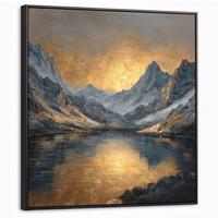 LEINWAND Bilder mit Rahmen - Bergkulisse mit goldenem Sonnenuntergang - 90x90 - Goldfarben, Textil (90/90cm) - MuchoWow