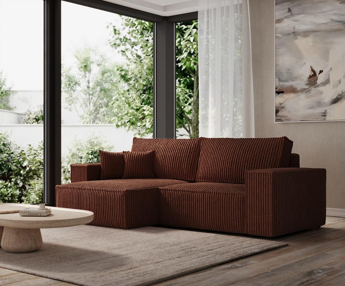 ECKSOFA CAVO mit Schlaffunktion Kupfer im Tilia Stoff - Schwarz/Kupferfarben, Holz/Holzwerkstoff (255/148cm) - AltaBeds
