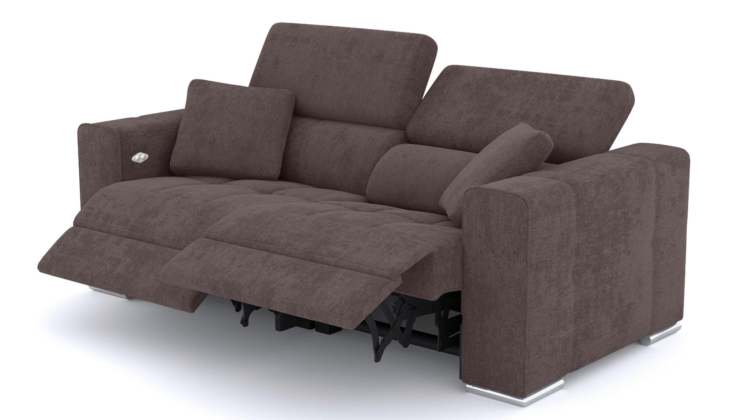 SOFA QUARTZ 3-Sitzer mit 2 Relaxfunktionen, dunkelbraun - Dunkelbraun/Silberfarben, Holzwerkstoff/Textil (204/80/102cm) - Wozimo