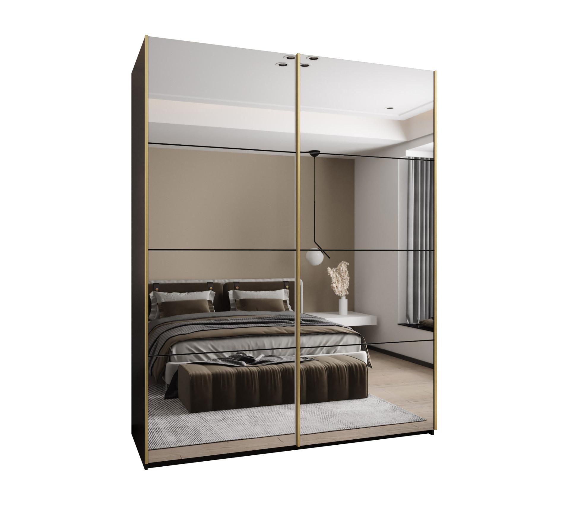 SCHWEBETÜRENSCHRANK 245,5/200/64 2-türig - Goldfarben/Schwarz, Holz/Metall (200/245/64cm) - Abiks Möbel