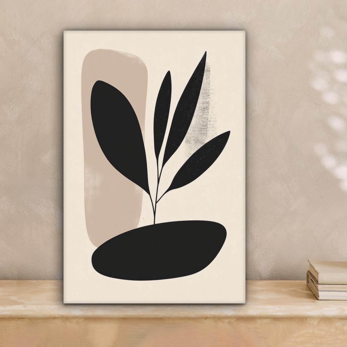 LEINWANDBILD Pflanze - Beige - Japanisch Deko Wohnzimmer 20x30 cm - Schwarz, Textil (20/30cm) - MuchoWow