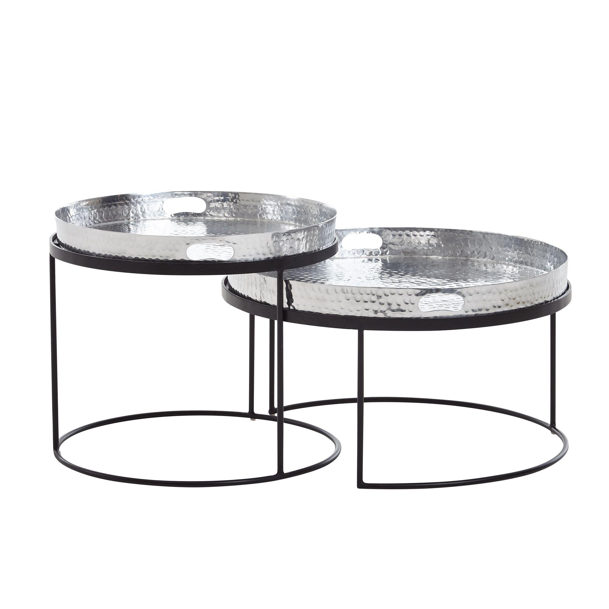COUCHTISCH 2er Set Aluminium Hammerschlag Handgefertigt, Silber 56x56x33 cm - Silberfarben/Schwarz, Metall (56/56/33cm) - KADIMA DESIGN