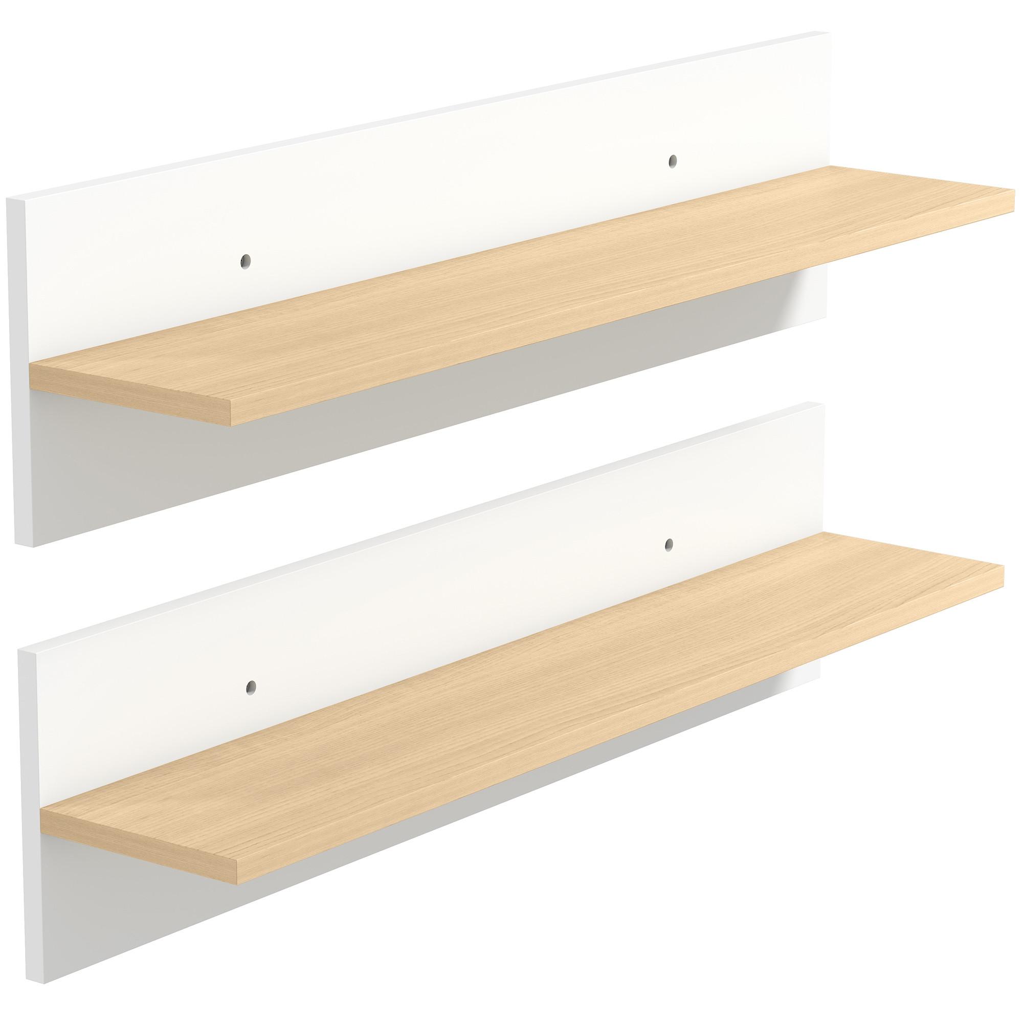WANDREGAL 2er Set Spanplatte Weiß Naturholz - Weiß, Holzwerkstoff (80/20/16.5cm) - HOMCOM