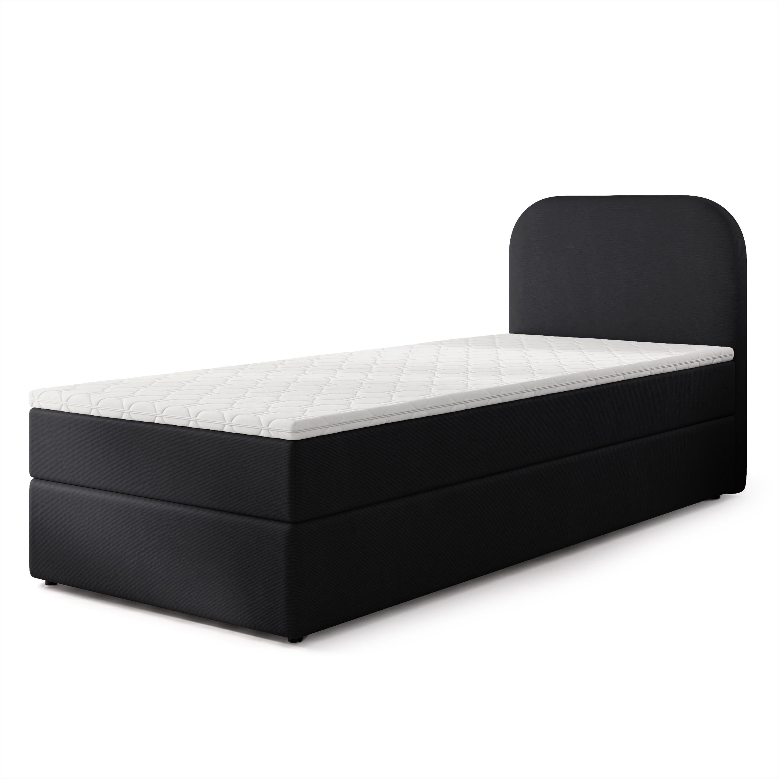 BOXBETT CERIA 90x200 cm mit Matratze und Topper - Schwarz - Schwarz, Holz/Textil (90/200cm) - MASSENO