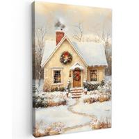 LEINWANDBILD Weihnachten - Zuhause - Winter - Schnee Wanddeko Schlafzimmer 60x90 cm - Creme, Textil (60/90cm) - MuchoWow
