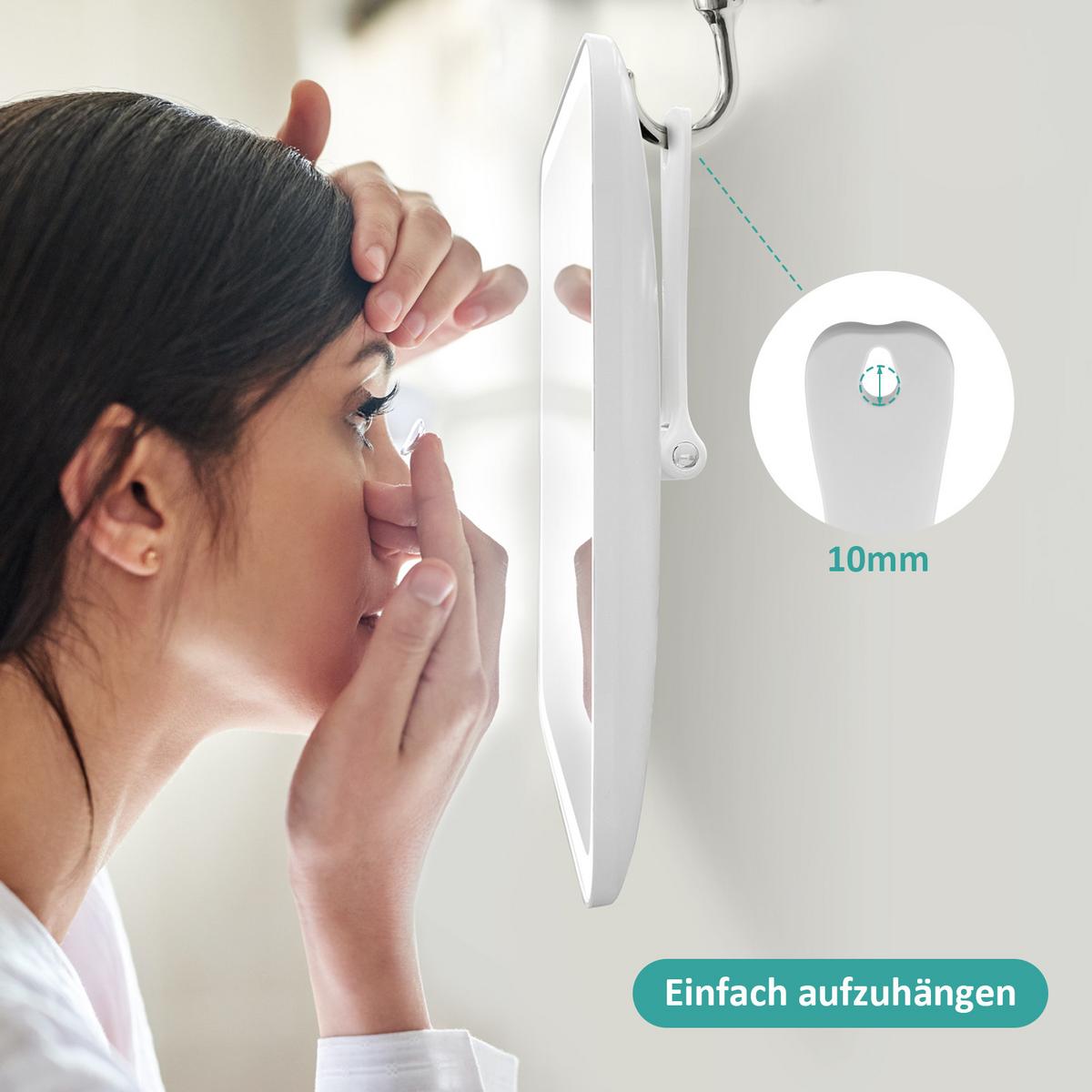 KOSMETIKSPIEGEL mit Licht mit Abnehmbare Saugnapfes, Weiß, 23,3/18 cm - Weiß, Glas (23.3/23.3/18cm) - EMKE
