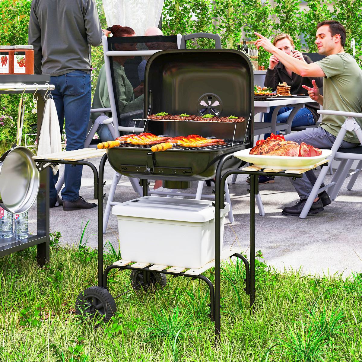 HOLZKOHLEGRILL Stahl Tannenholz Schwarz - Schwarz, Metall (54/91/98cm) - Outsunny