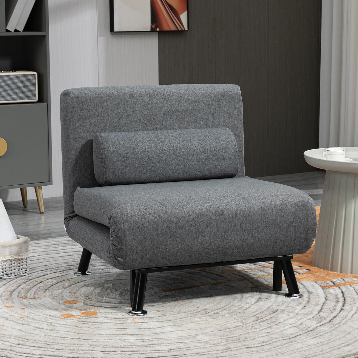 SCHLAFSESSEL Klappsessel mit Bettfunktion Schlafsofa mit Verstellbar Rückenlehne - Dunkelgrau/Anthrazit, Textil/Metall (70/75/75cm) - HOMCOM
