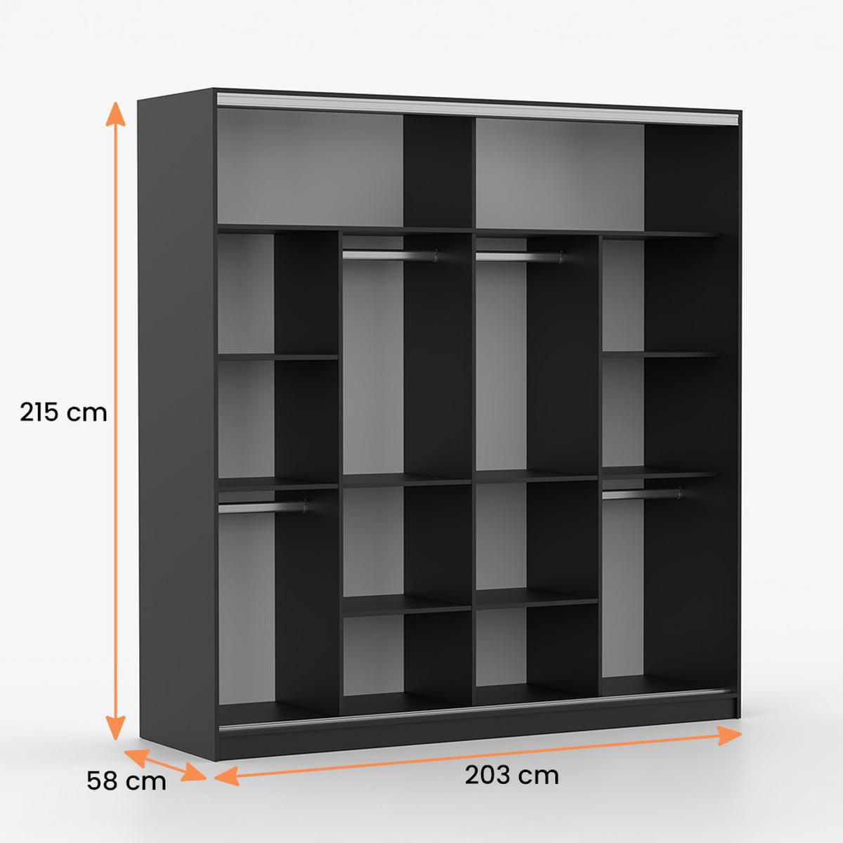 KLEIDERSCHRANK Tokyo M 203 cm, 203/215/58, 2-türig, schwarz - Schwarz, Holzwerkstoff (203/58/215cm) - imoebel24