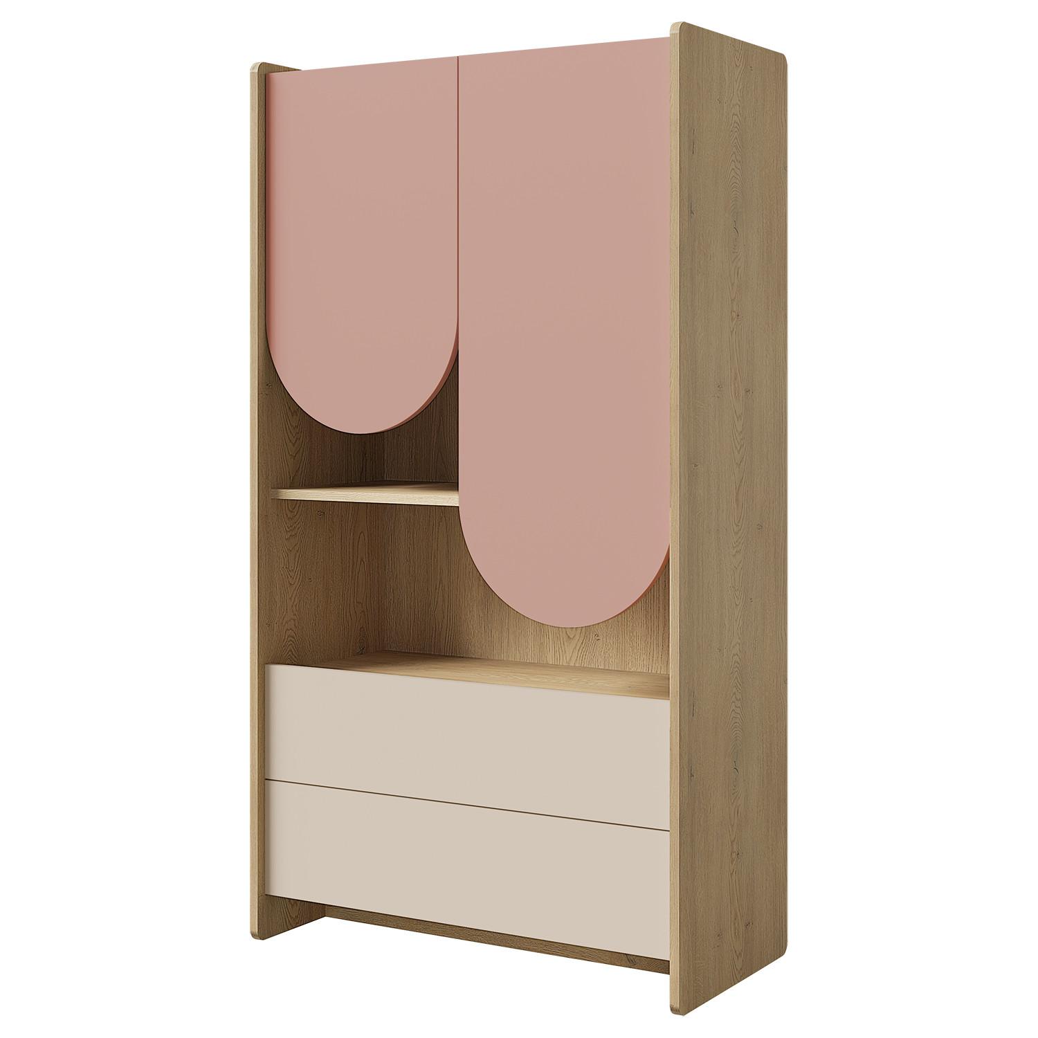 BÜCHERREGAL Lena mit 2 Türen und 2 Schubladen, für Jugendliche, 83 cm, Eiche Cremona/Macadamia/Puderrosa - Eichefarben/Beige, Holzwerkstoff (83/151/40cm) - Beautysofa