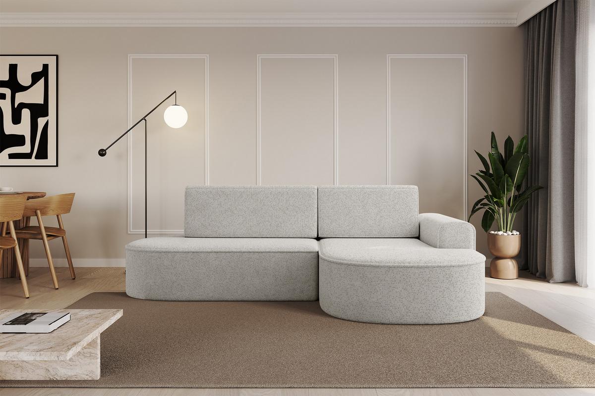 ECKSOFA mit Schlaffunktion und Bettkasten Ottomane Rechts MARI-L1-S - 283x167x73 cm Hellgrau Tissu - Hellgrau/Schwarz, Holzwerkstoff/Kunststoff (167/283cm) - ALTDECOR