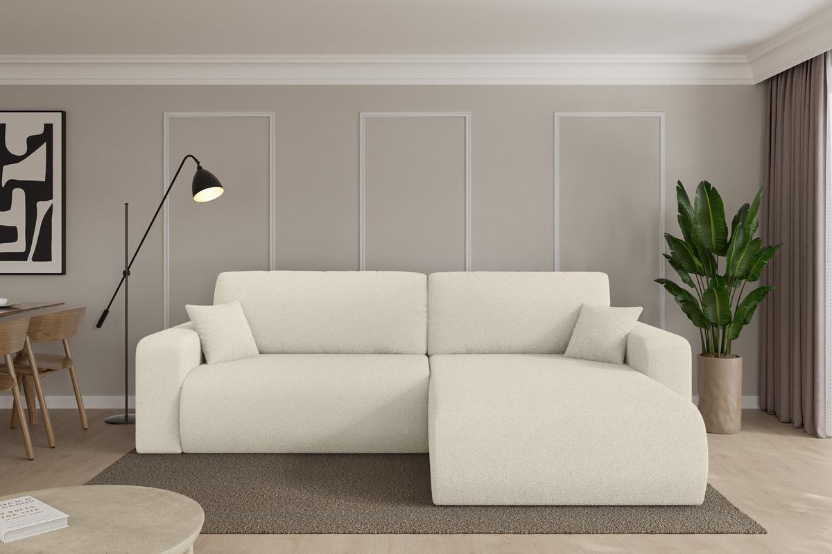 ECKSOFA mit Schlaffunktion Ottomane Rechts BERY-L 276x193x88 Beige Bouclé - Sandfarben/Beige, Holzwerkstoff/Kunststoff (276/193cm) - ALTDECOR