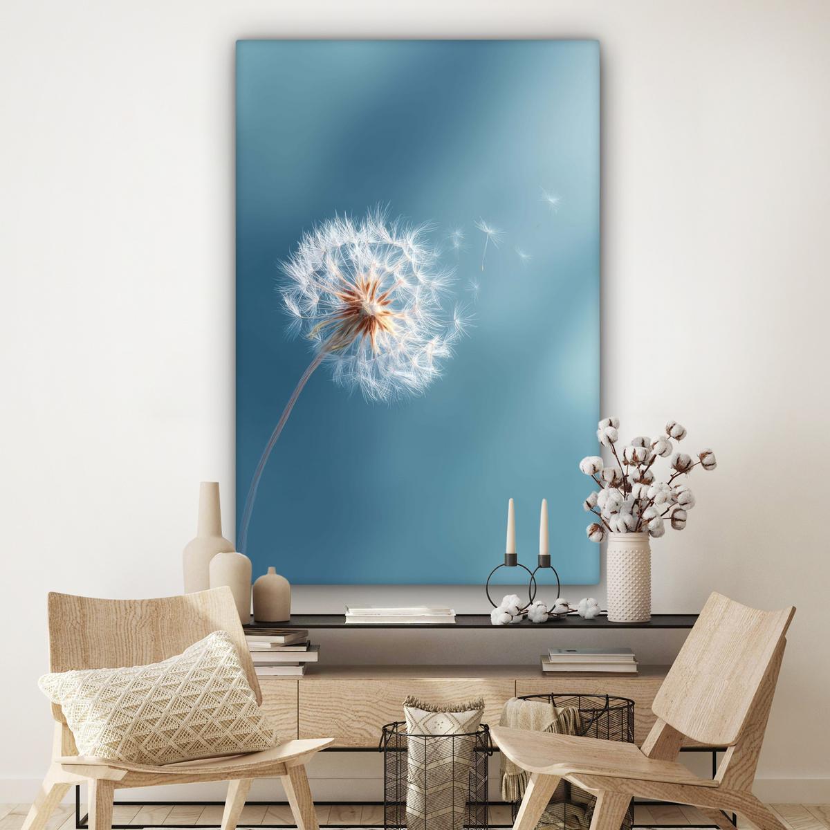LEINWANDBILD Löwenzahn - Wind - Blau Deko Groß 90x140 cm - Blaugrau, Textil (90/140cm) - MuchoWow