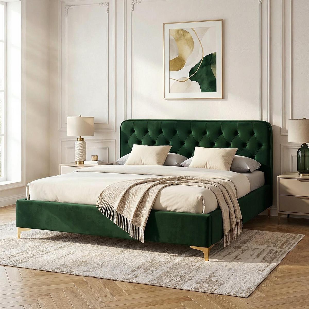 POLSTERBETT GLAMOUR 140x200 cm grün - Grün, Textil (140/200cm) - CARO-Möbel