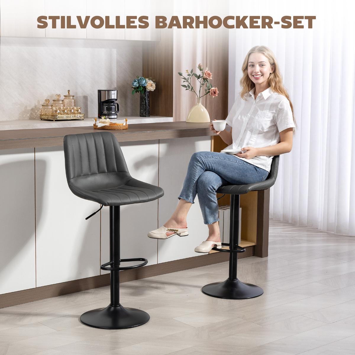 BARHOCKER 2er-Set 91-111 cm Höhenverstellbarer mit Fußring - Dunkelgrau/Schwarz, Kunststoff/Textil (49.5/111/43cm) - HOMCOM