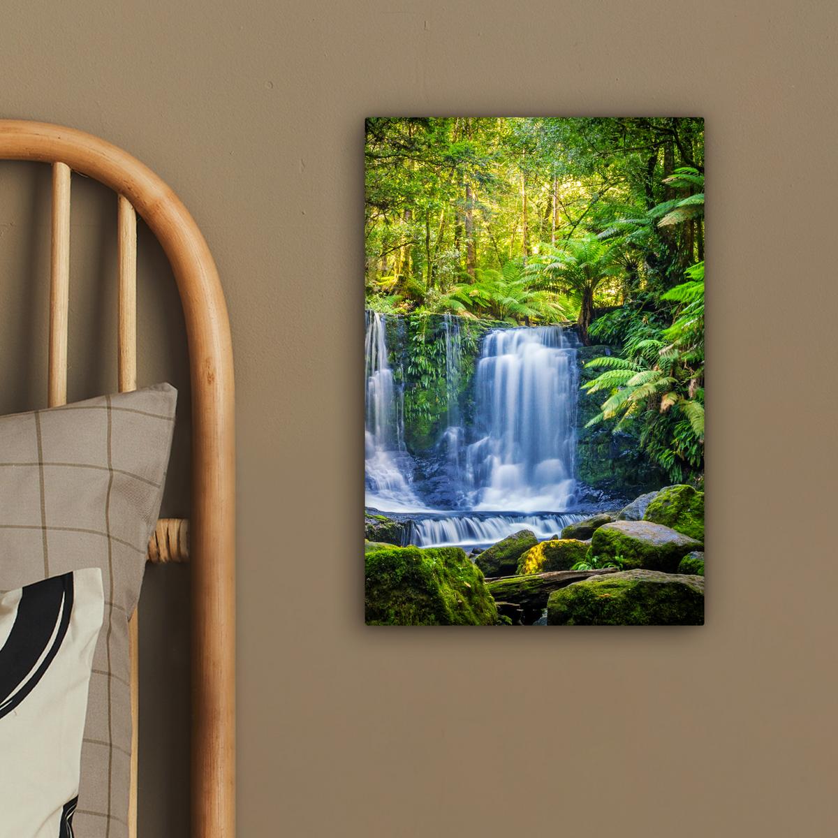 LEINWANDBILD Dschungel - Wasserfall - Australien - Pflanzen - Natur Deko Wohnzimmer 20x30 cm - Dunkelgrün, Textil (20/30cm) - MuchoWow