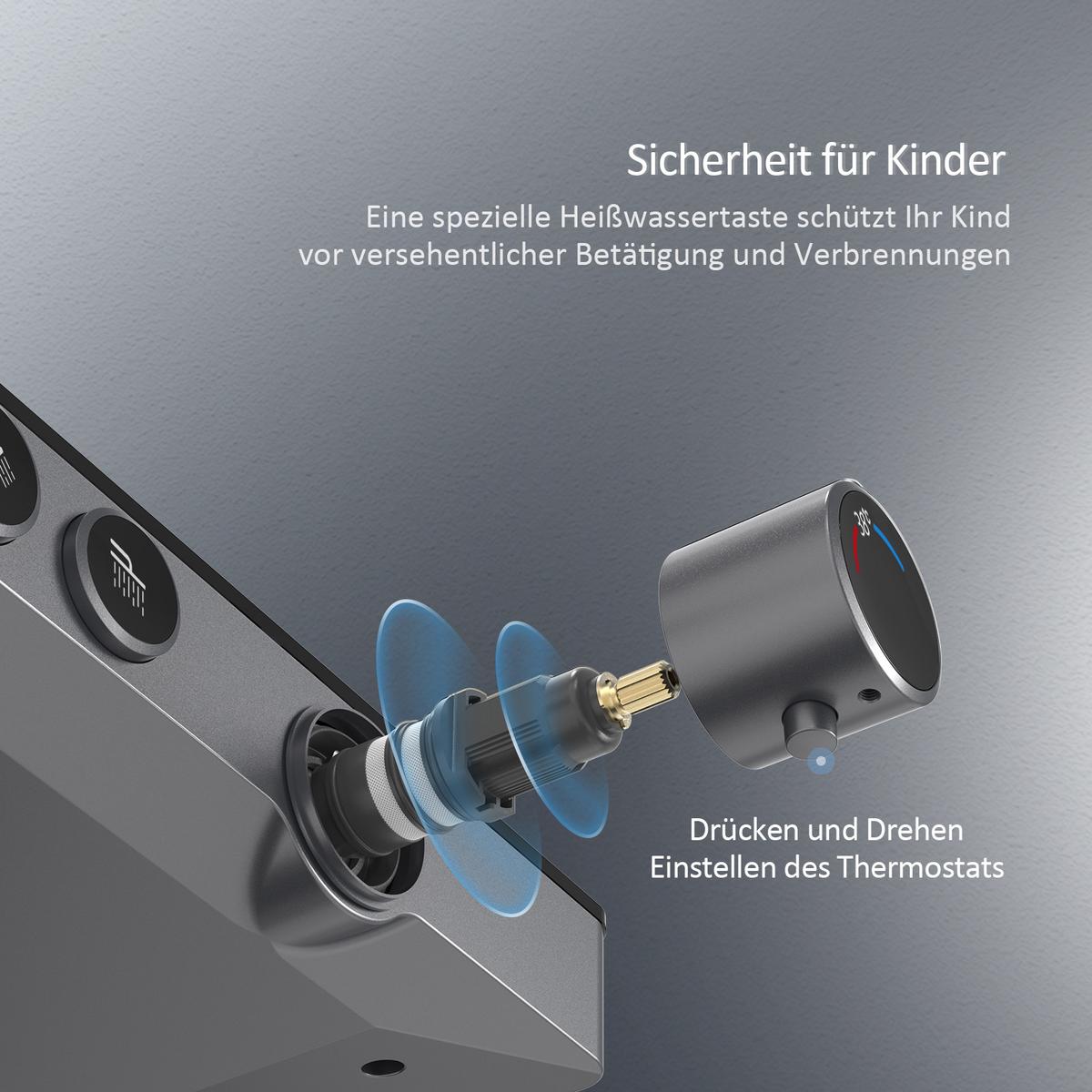ÜBERKOPFBRAUSESET mit Thermostat höhenverstellbar Anthrazit 112,7/46 cm - Anthrazit, Metall (36/118/46cm) - EMKE